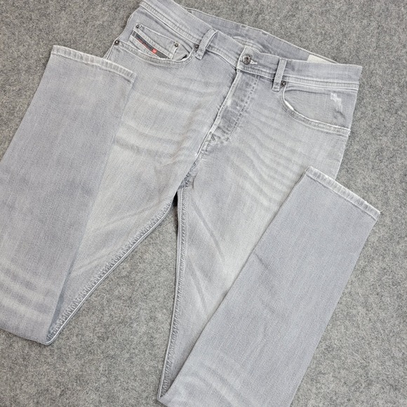 Diesel Jeans Mens 30X32 Gray Denim Stretch R050G Tepphar Slim Carrot Button Fly - Picture 1 of 12